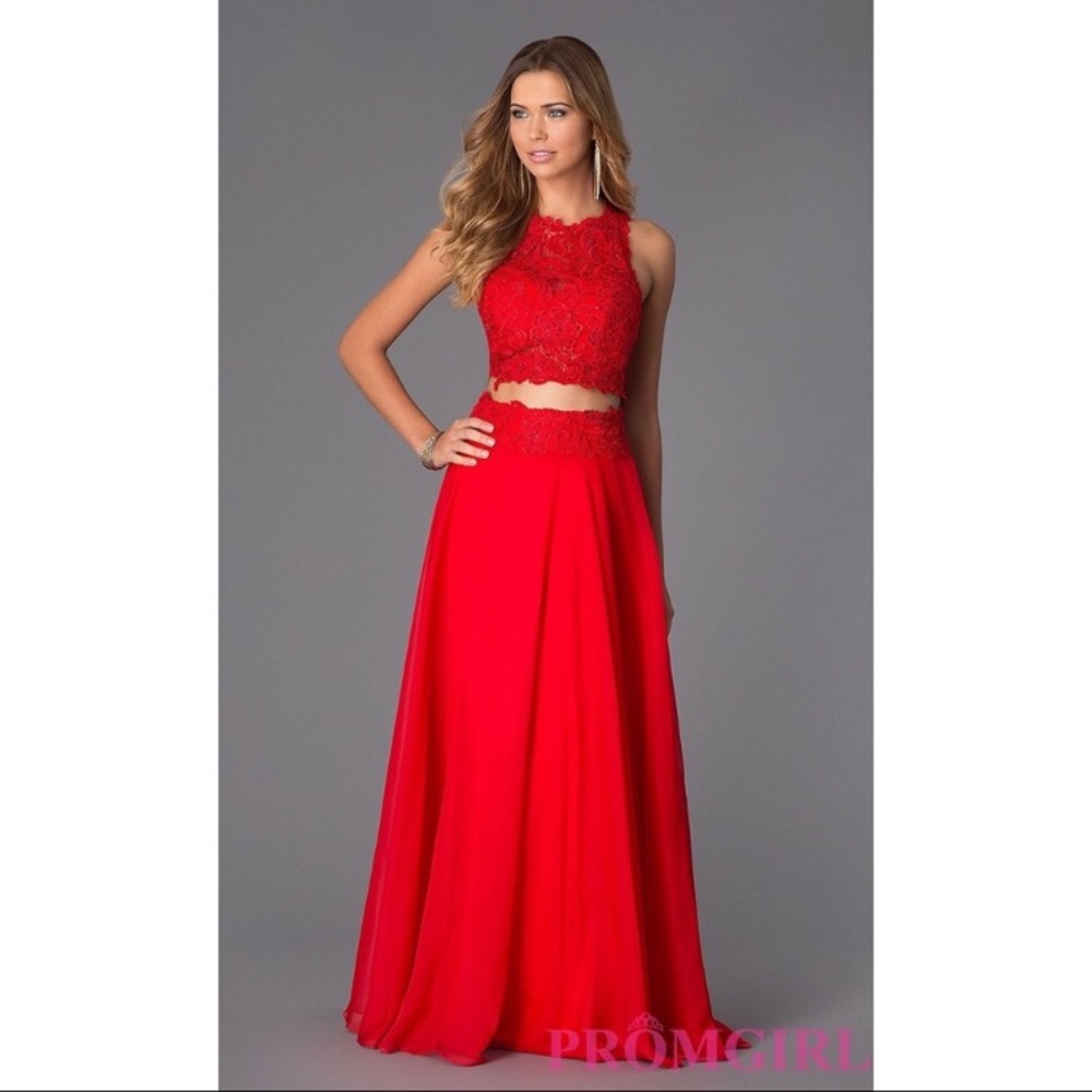 SOLD LOCALLY! Red two piece prom dress